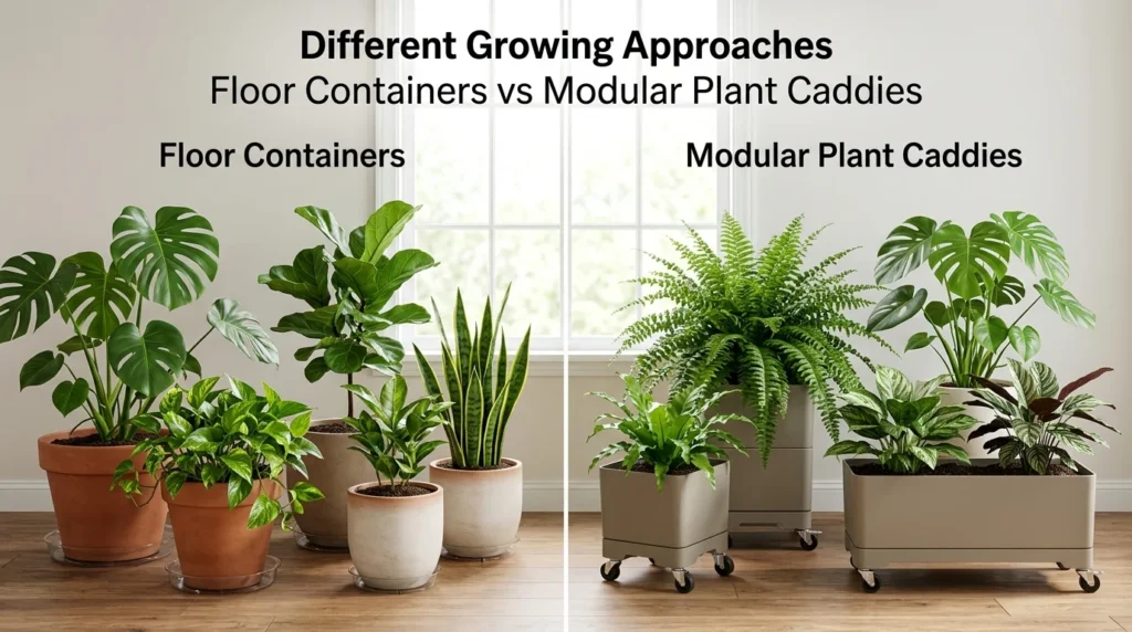 Different Growing Approaches: Floor Containers vs Modular Plant Caddies