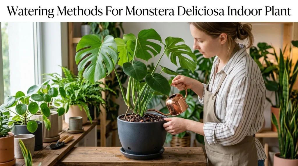 Watering Monstera Deliciosa Indoor Plant