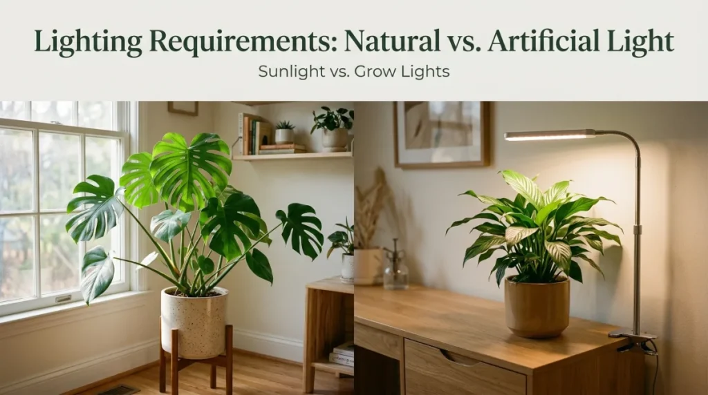 Indoor palm plant natural and artificial lighting