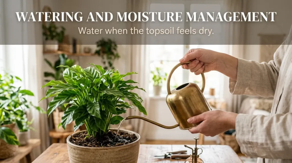 Indoor palm plant watering and moisture management